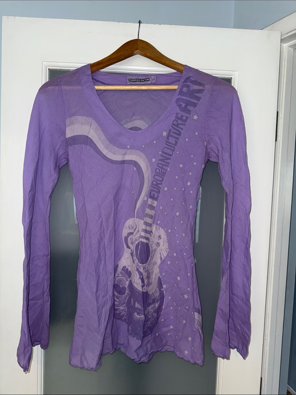 Long Sleeve Purple Graphic V-Neck Women's Top